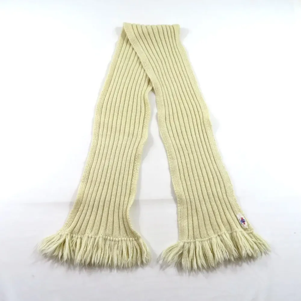 Avon Knitwear Wool Scarf With Fringe 65x7.5 Beige Ivory Color 1960s